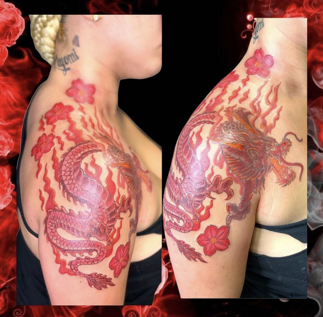 Red dragon tattoo at Bad Intentionz Tattoo, Bloomfield NJ