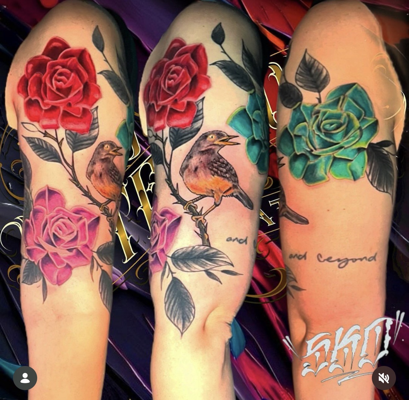 Roses sleeve tattoo by SKO at Bad Intentionz Tattoo, Bloomfield NJ
